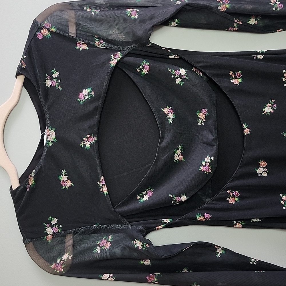 NWT AFRM Black mesh floral cutout sheer bodycon maxi dress - Picture 4 of 10